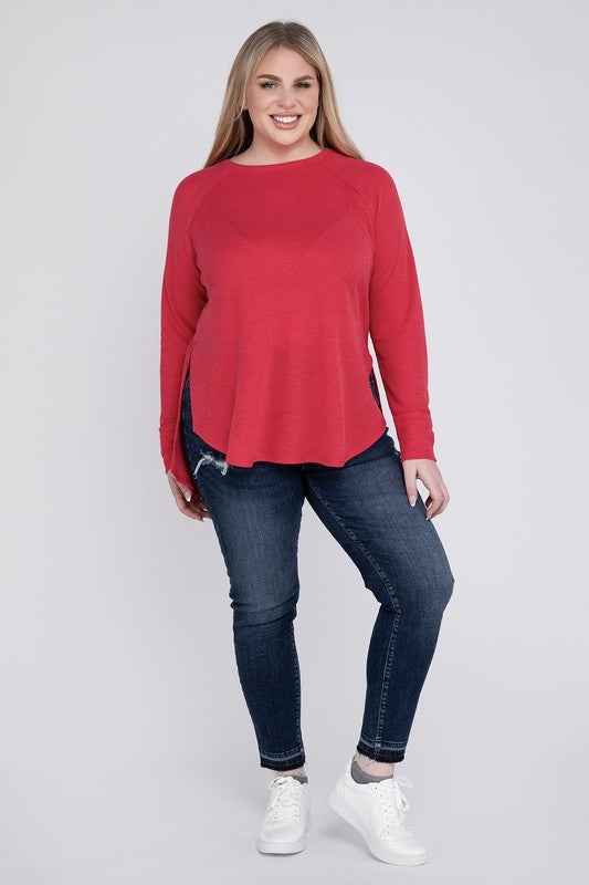 Curvy Melange Baby Waffle Long Sleeve Top