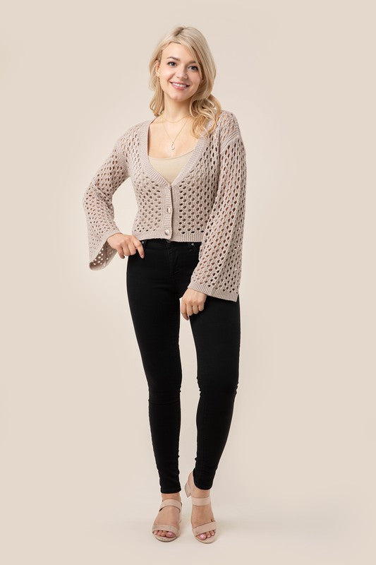 Cropped Crochet Knit Cardigan