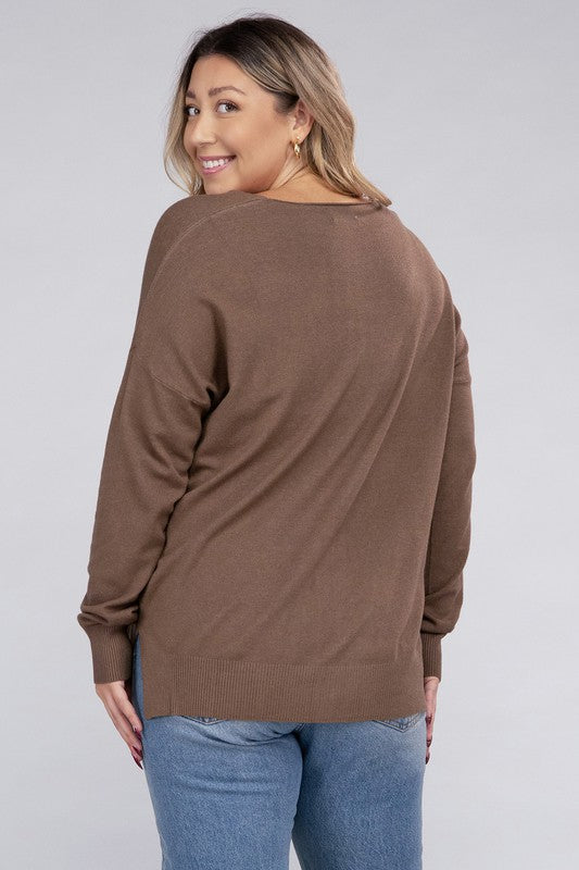 Curvy Garment Dyed Front Seam Sweater