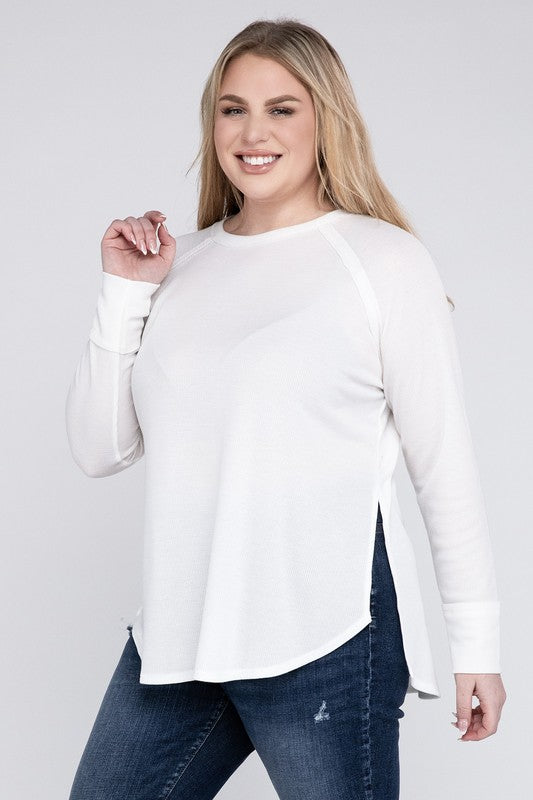 Curvy Melange Baby Waffle Long Sleeve Top