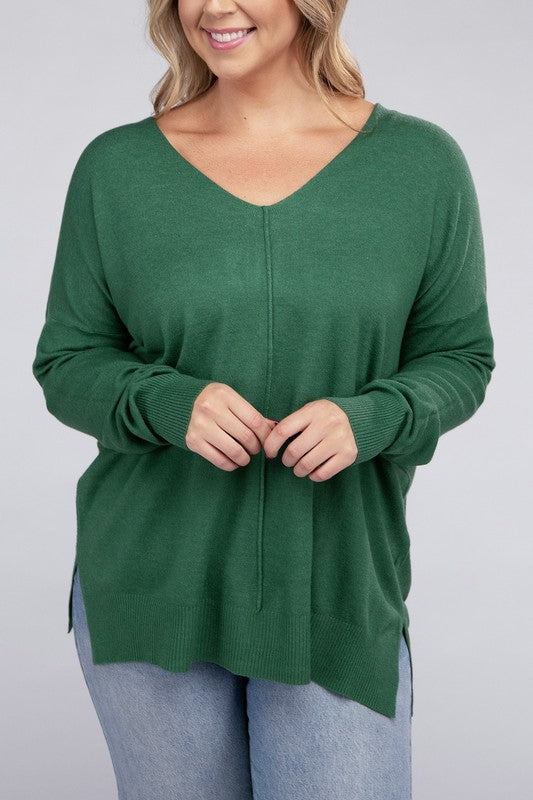 Curvy Garment Dyed Front Seam Sweater