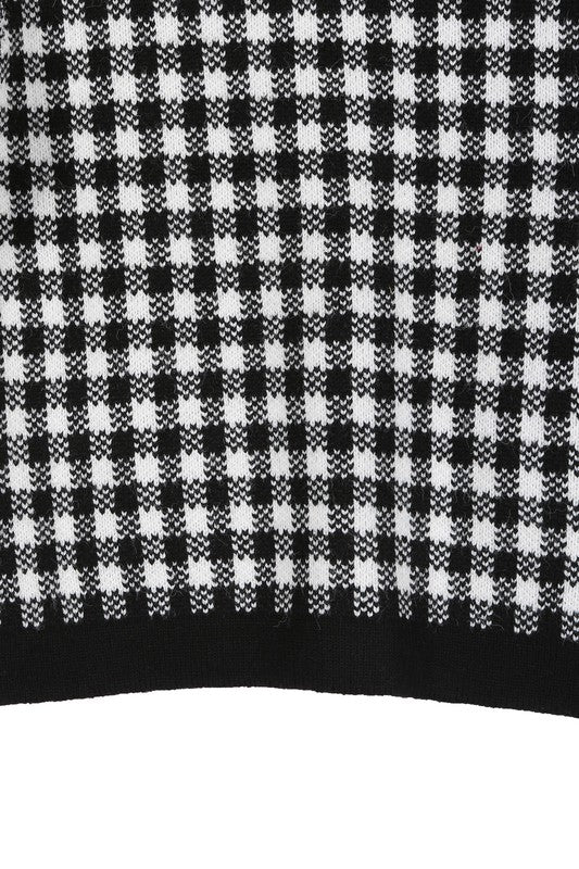 Black Gingham Knitted Cardigan
