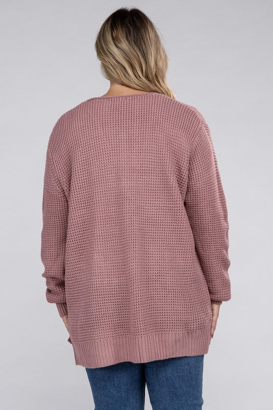 Curvy Cozy Waffle Knit Open Cardigan Sweater