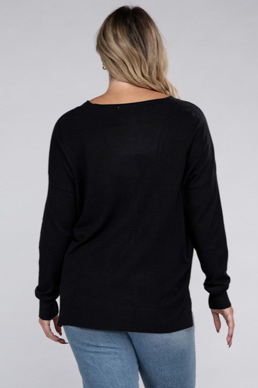 Curvy Garment Dyed Front Seam Sweater