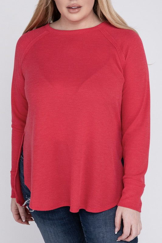 Curvy Melange Baby Waffle Long Sleeve Top