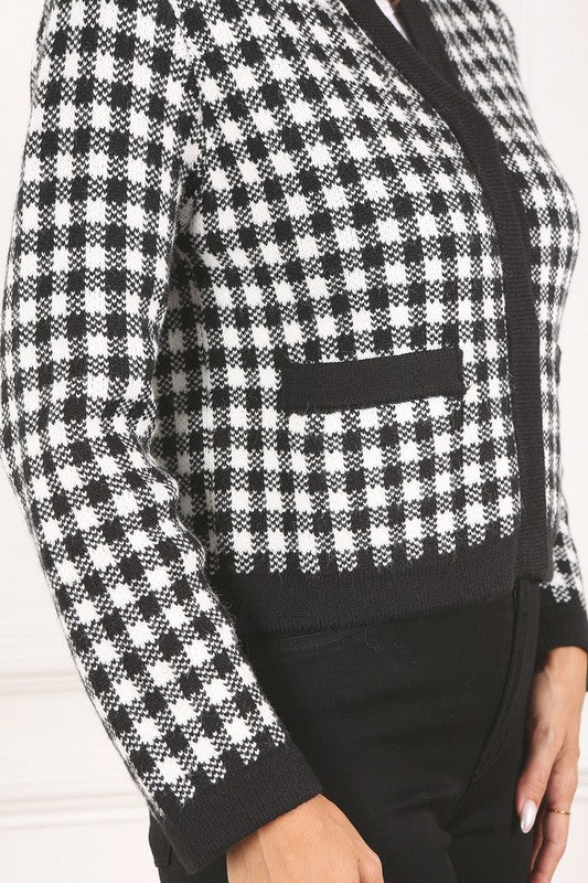 Black Gingham Knitted Cardigan