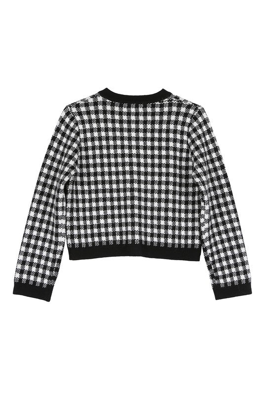 Black Gingham Knitted Cardigan
