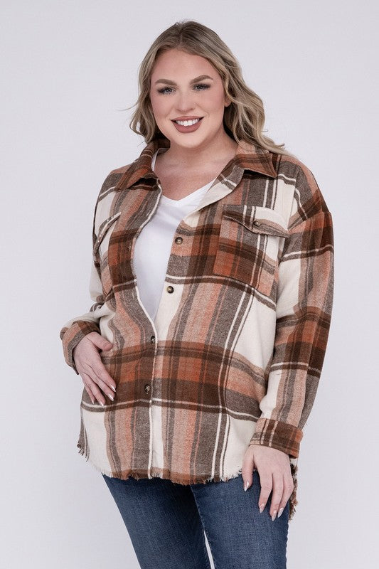 Curvy Yarn Dyed Plaid Shirt Jacket