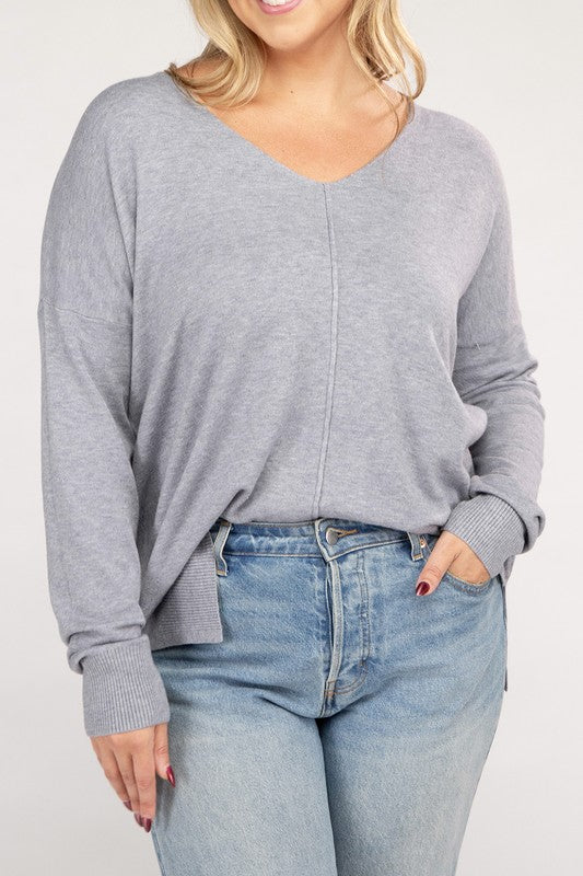 Curvy Garment Dyed Front Seam Sweater