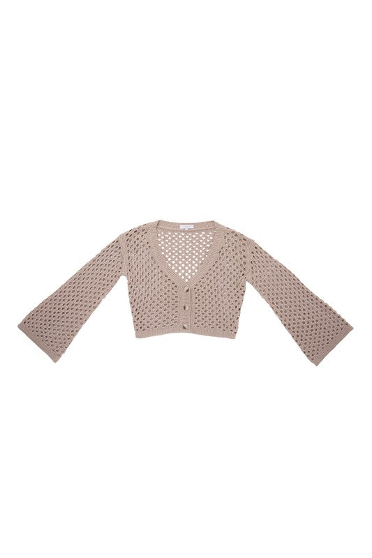 Cropped Crochet Knit Cardigan