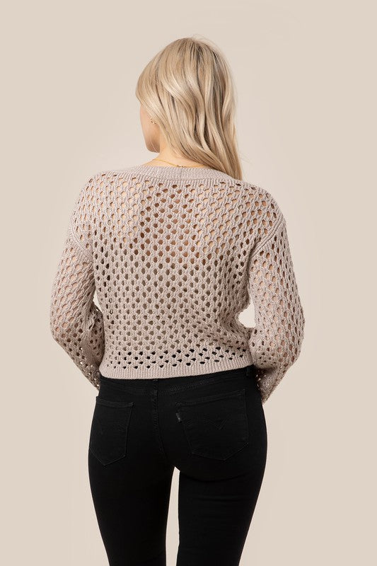 Cropped Crochet Knit Cardigan