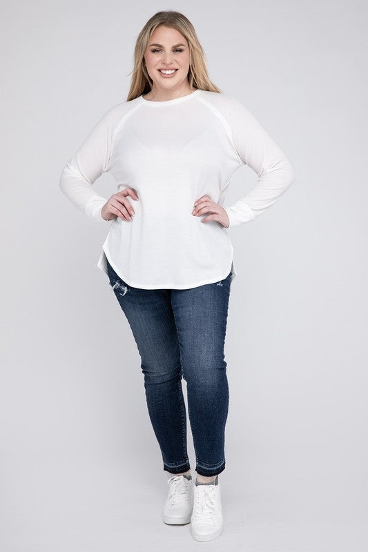 Curvy Melange Baby Waffle Long Sleeve Top