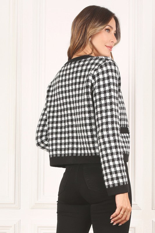 Black Gingham Knitted Cardigan