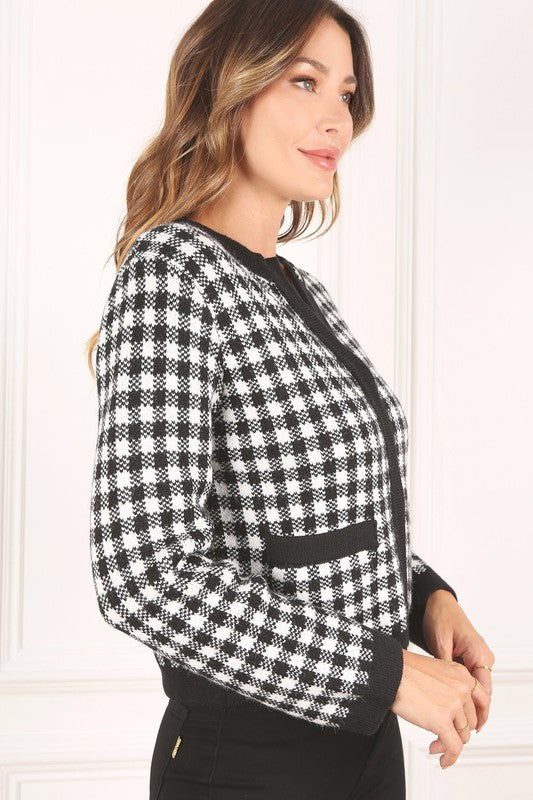 Black Gingham Knitted Cardigan