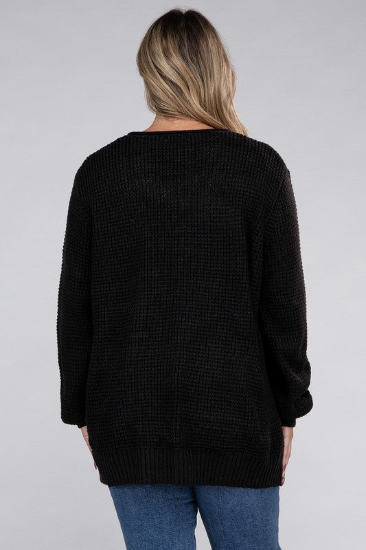 Curvy Cozy Waffle Knit Open Cardigan Sweater