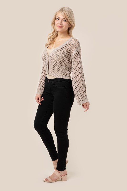 Cropped Crochet Knit Cardigan