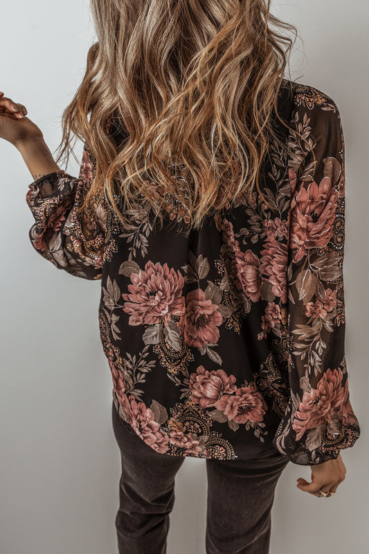 Glitter Accent Floral Surplice Blouse