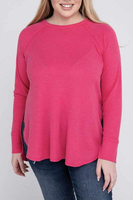 Curvy Melange Baby Waffle Long Sleeve Top