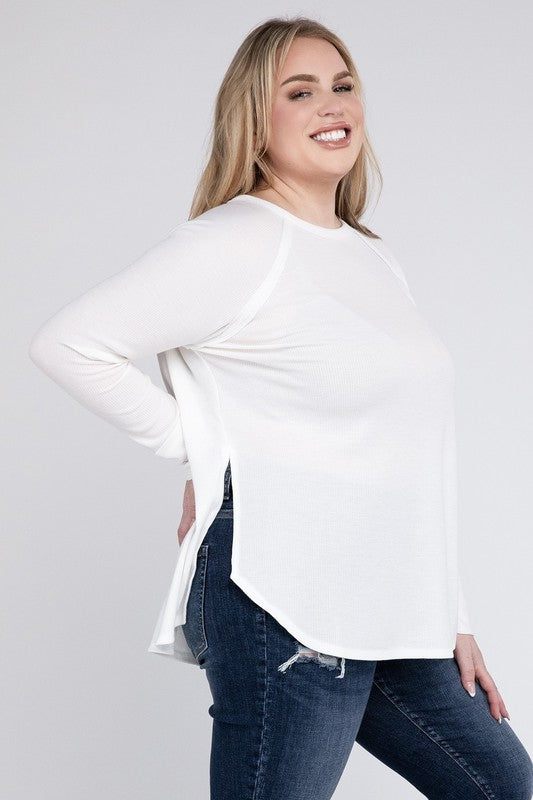 Curvy Melange Baby Waffle Long Sleeve Top