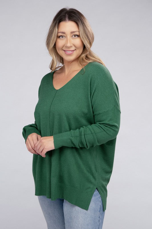 Curvy Garment Dyed Front Seam Sweater