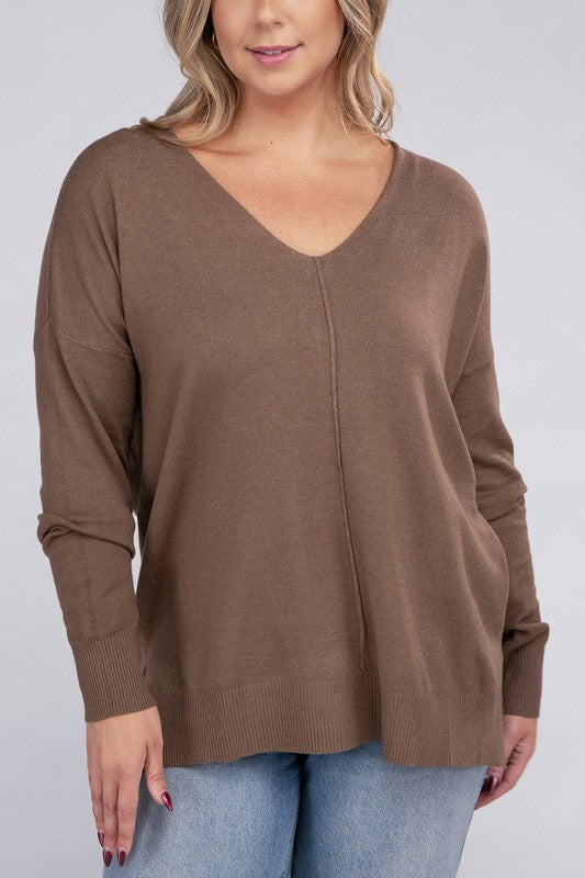Curvy Garment Dyed Front Seam Sweater