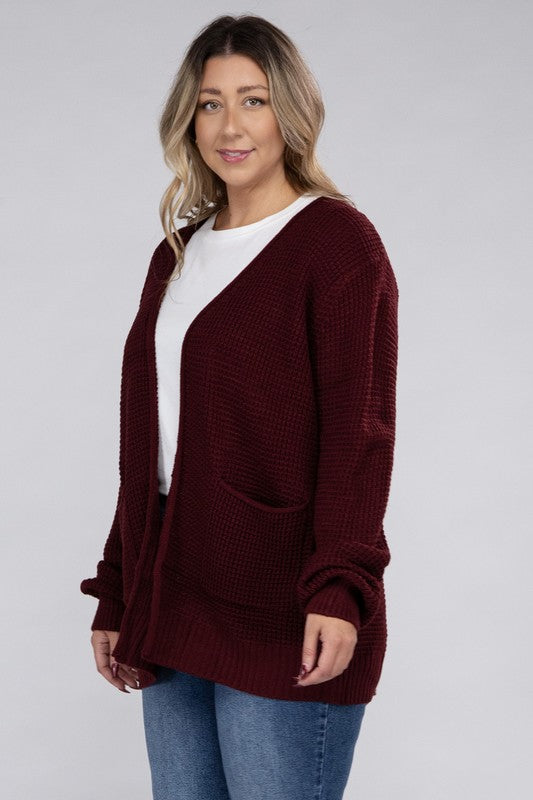 Curvy Cozy Waffle Knit Open Cardigan Sweater