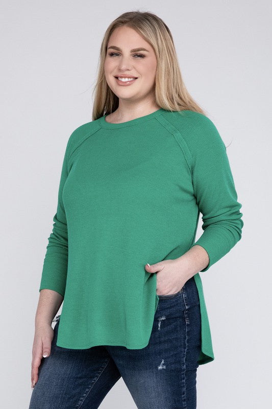 Curvy Melange Baby Waffle Long Sleeve Top