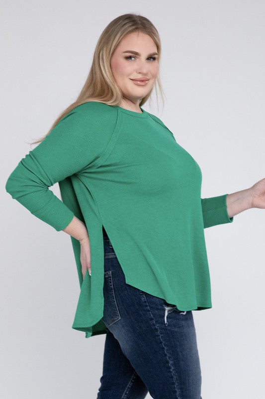 Curvy Melange Baby Waffle Long Sleeve Top