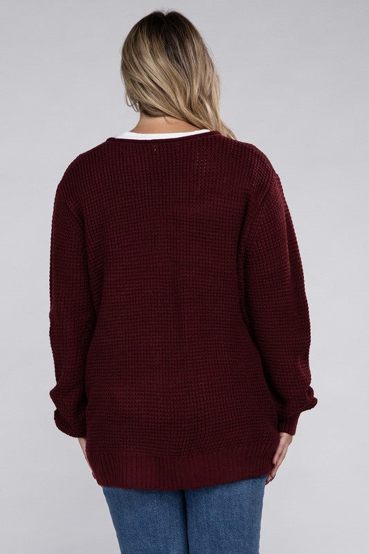 Curvy Cozy Waffle Knit Open Cardigan Sweater