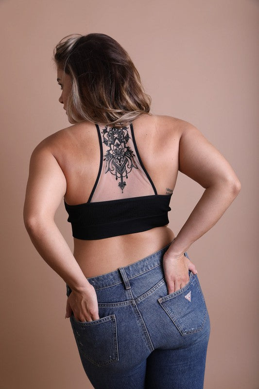 Curvy Tattoo Mesh Racerback Bralette