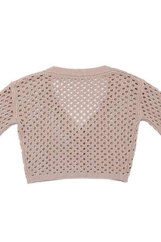 Cropped Crochet Knit Cardigan