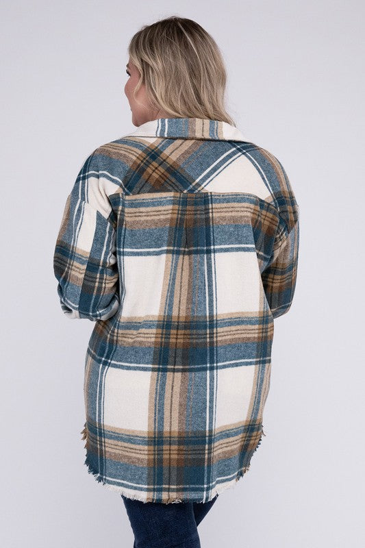 Curvy Yarn Dyed Plaid Shirt Jacket