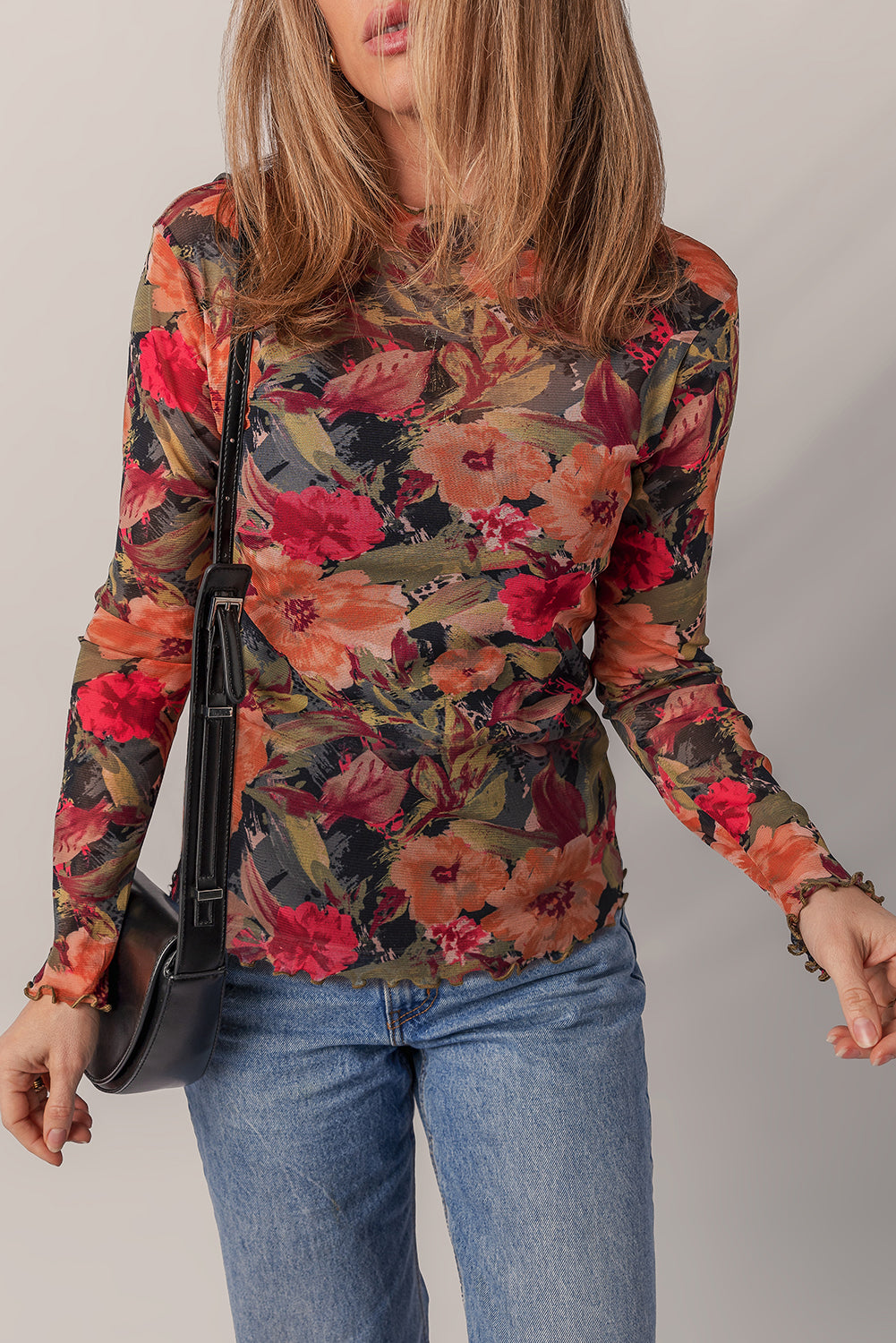 Fall Floral Mesh Top