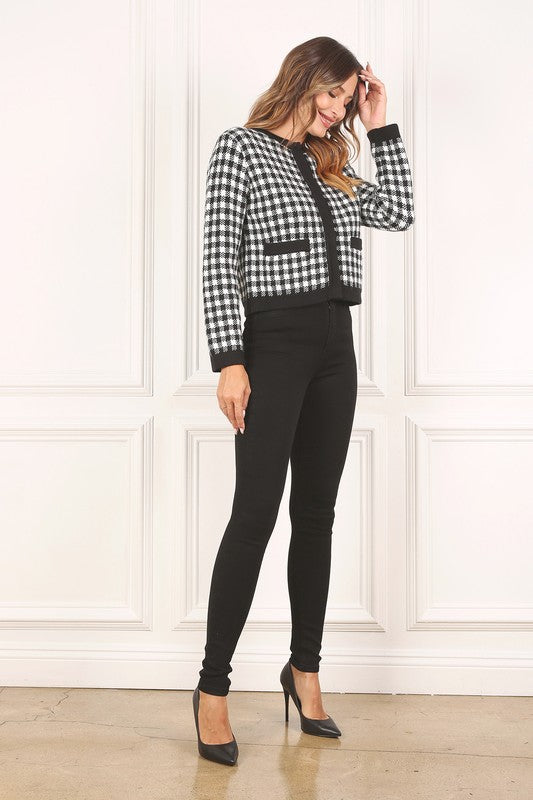 Black Gingham Knitted Cardigan
