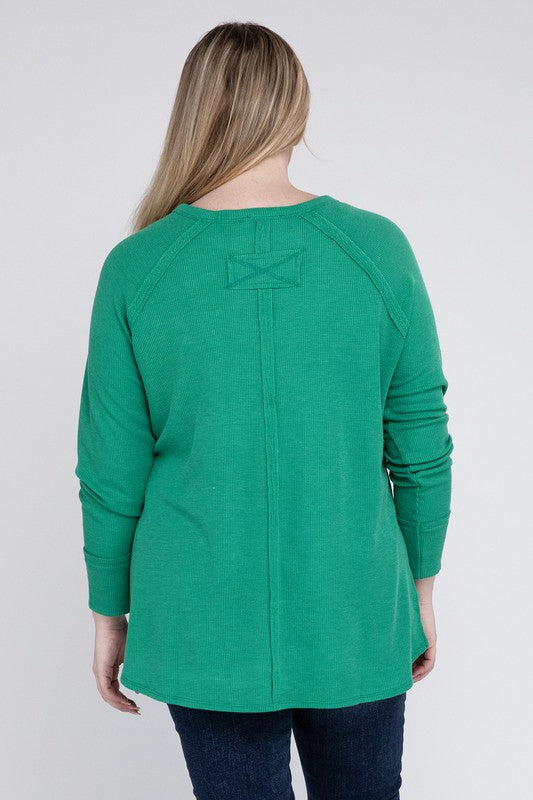 Curvy Melange Baby Waffle Long Sleeve Top