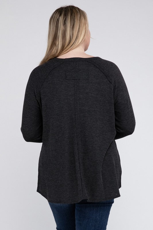 Curvy Melange Baby Waffle Long Sleeve Top