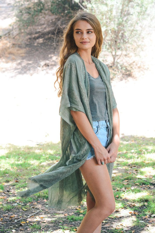 Woven Long Tribal Pattern Kimono