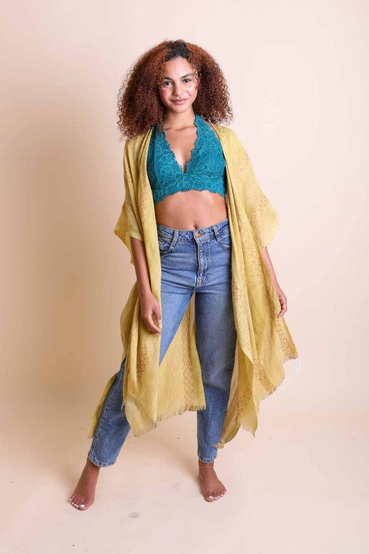 Woven Long Tribal Pattern Kimono
