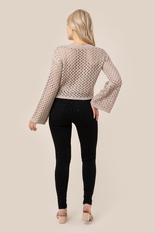 Cropped Crochet Knit Cardigan