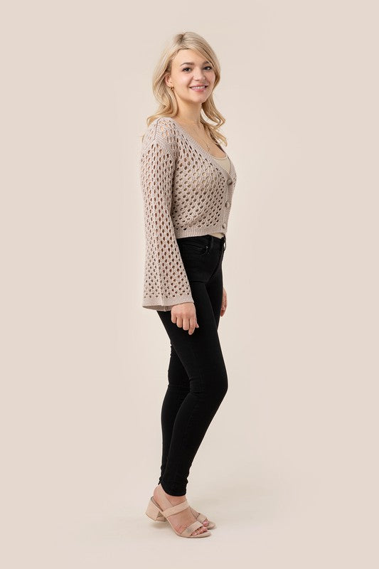 Cropped Crochet Knit Cardigan