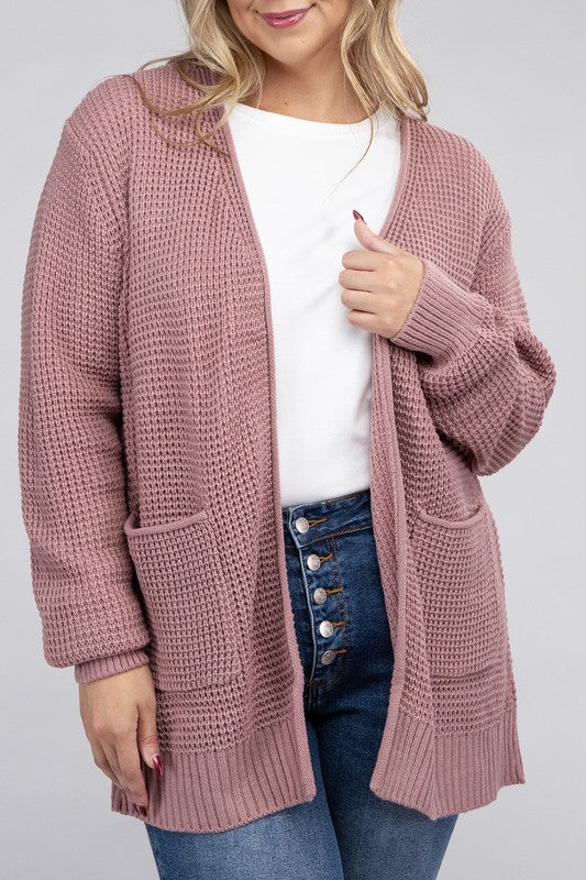Curvy Cozy Waffle Knit Open Cardigan Sweater