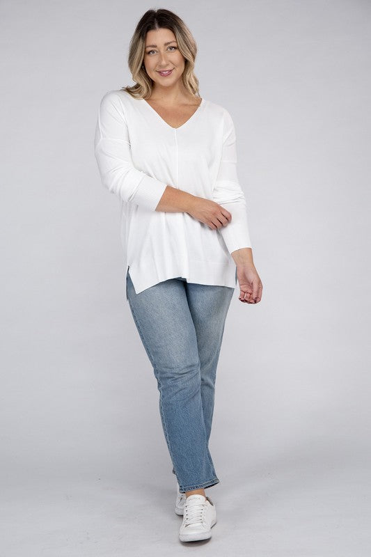 Curvy Garment Dyed Front Seam Sweater