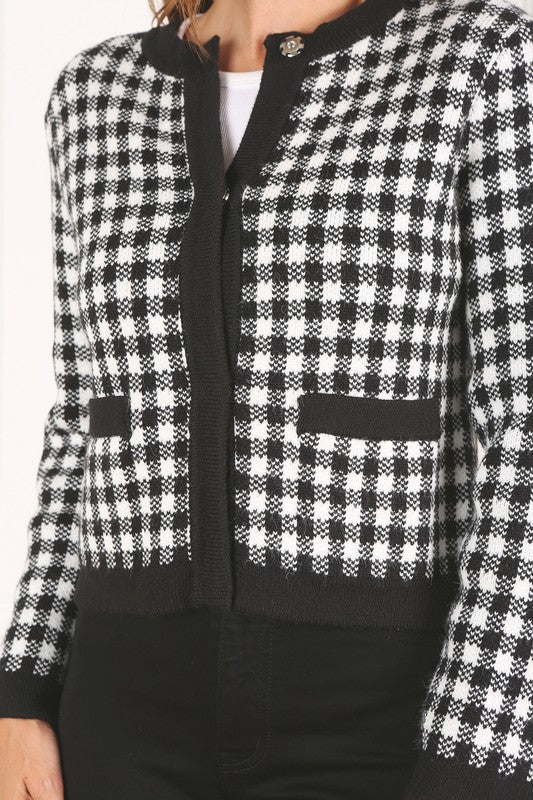 Black Gingham Knitted Cardigan