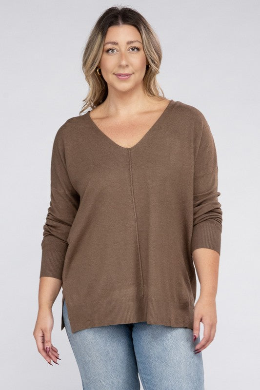 Curvy Garment Dyed Front Seam Sweater