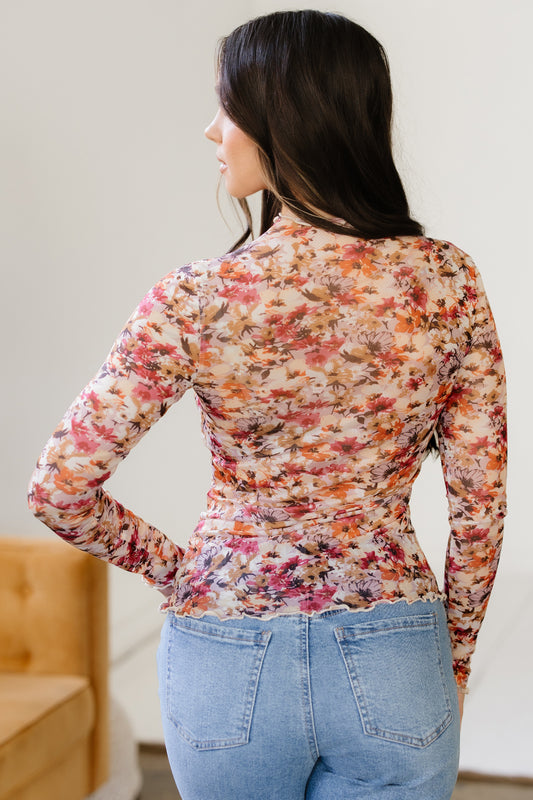 Stacey Floral Mesh Scalloped Edge Top