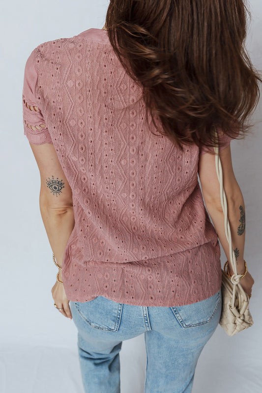 Alexa Lace Button Detail Short Sleeve Blouse