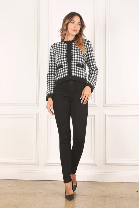 Black Gingham Knitted Cardigan