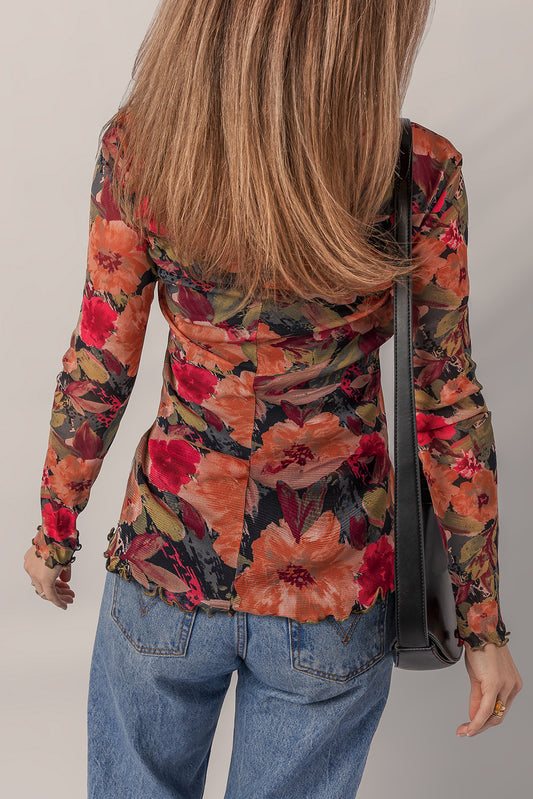 Fall Floral Mesh Top