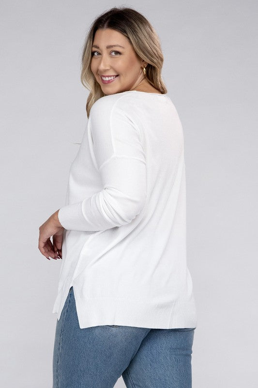 Curvy Garment Dyed Front Seam Sweater