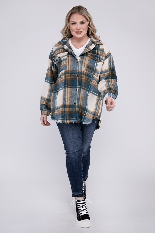 Curvy Yarn Dyed Plaid Shirt Jacket
